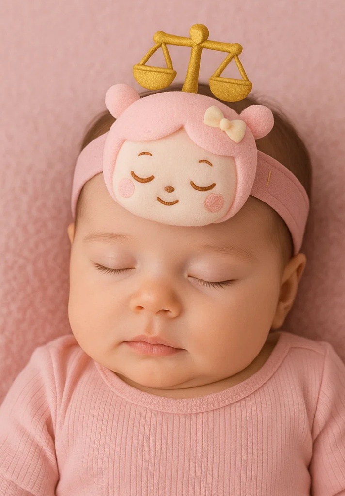 Libra Zodiac Ram Plush Baby Headband – Soft Pink Astrology Hairband for Newborns