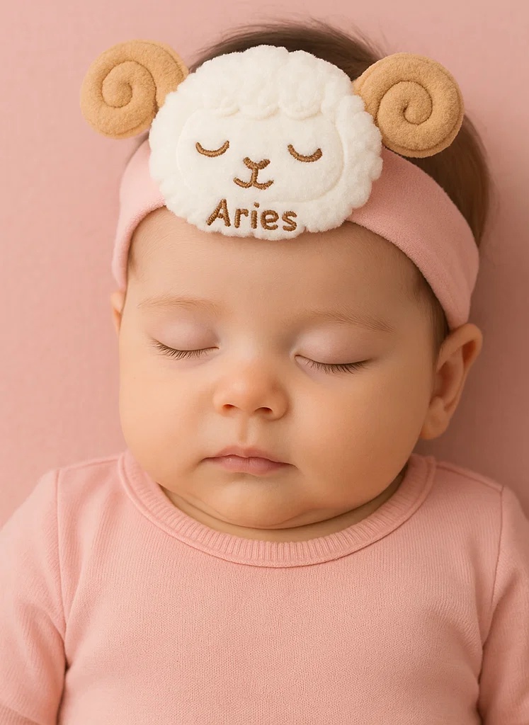 Aries Zodiac Plush Baby Headband – Soft Ram Cartoon Newborn Hairband