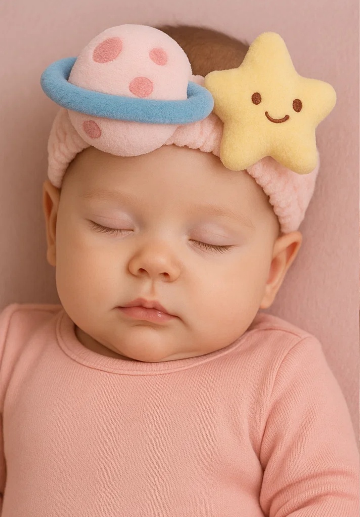 Smiling Planet and Star Plush Baby Headband – Soft Cute Newborn Hairband
