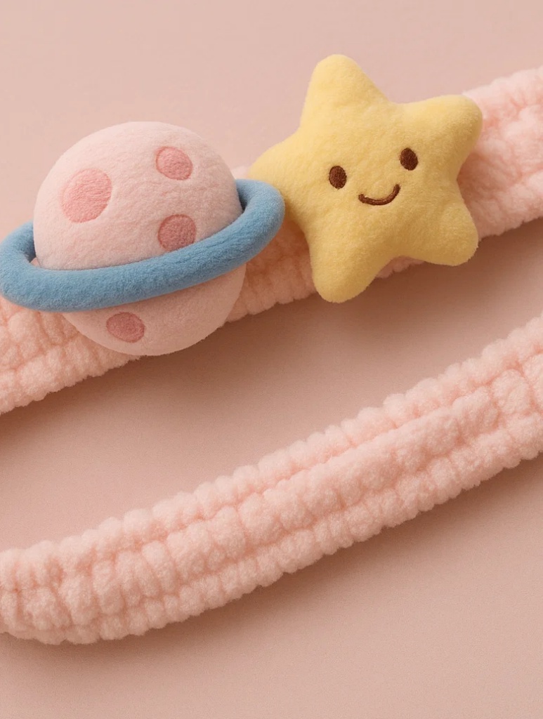 Smiling Planet and Star Plush Baby Headband – Soft Cute Newborn Hairband