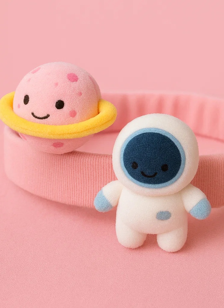 Faixa de Cabelo de Bebê de Pelúcia Astronauta e Planeta – Fofa Faixa Galáxia para Recém-nascido