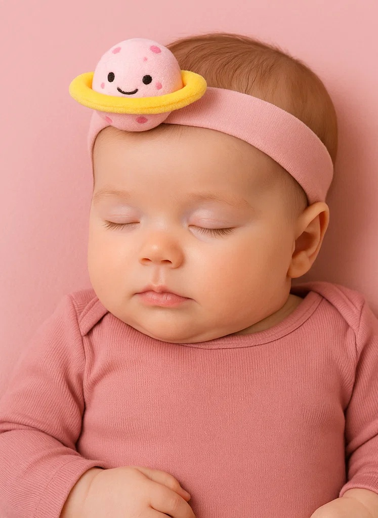 Faixa de Cabelo de Bebê de Pelúcia Astronauta e Planeta – Fofa Faixa Galáxia para Recém-nascido