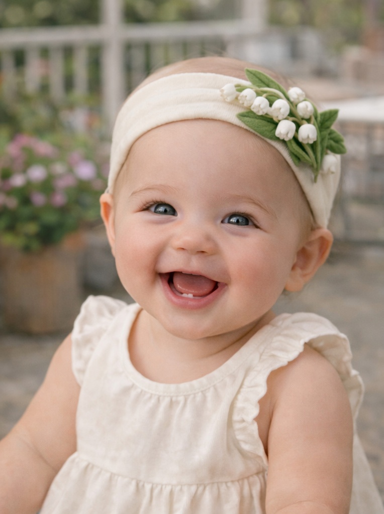 Baby-Stirnband mit Maiglöckchen – Sanftes Design für Boutique-Frühjahrskollektionen