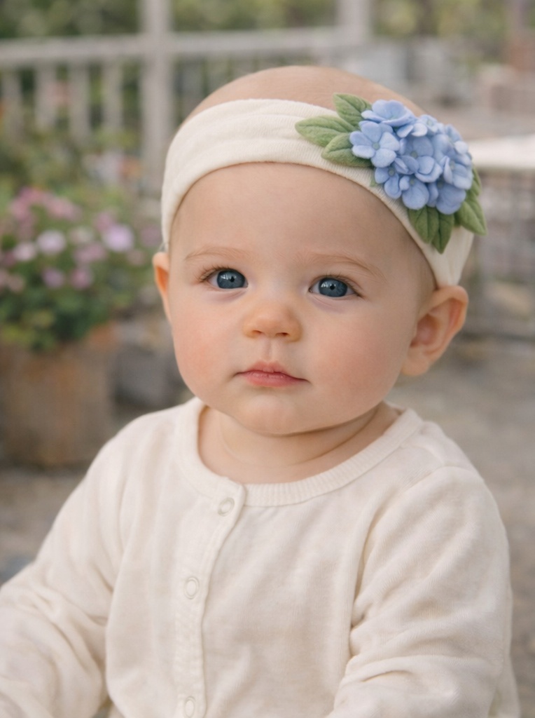 Faixa de cabelo bebê com flor azul – Encanto artesanal para marcas delicadas