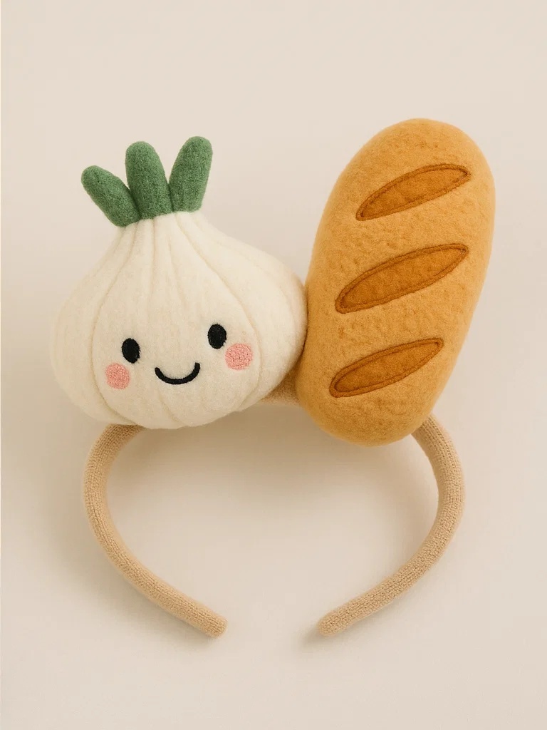 Garlic & Baguette Baby Headband | Kawaii Plush Food-Themed Infant Accessory