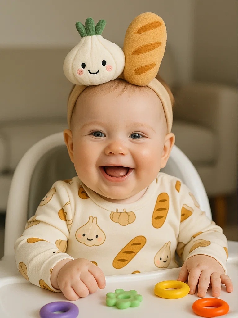 Garlic & Baguette Baby Headband | Kawaii Plush Food-Themed Infant Accessory