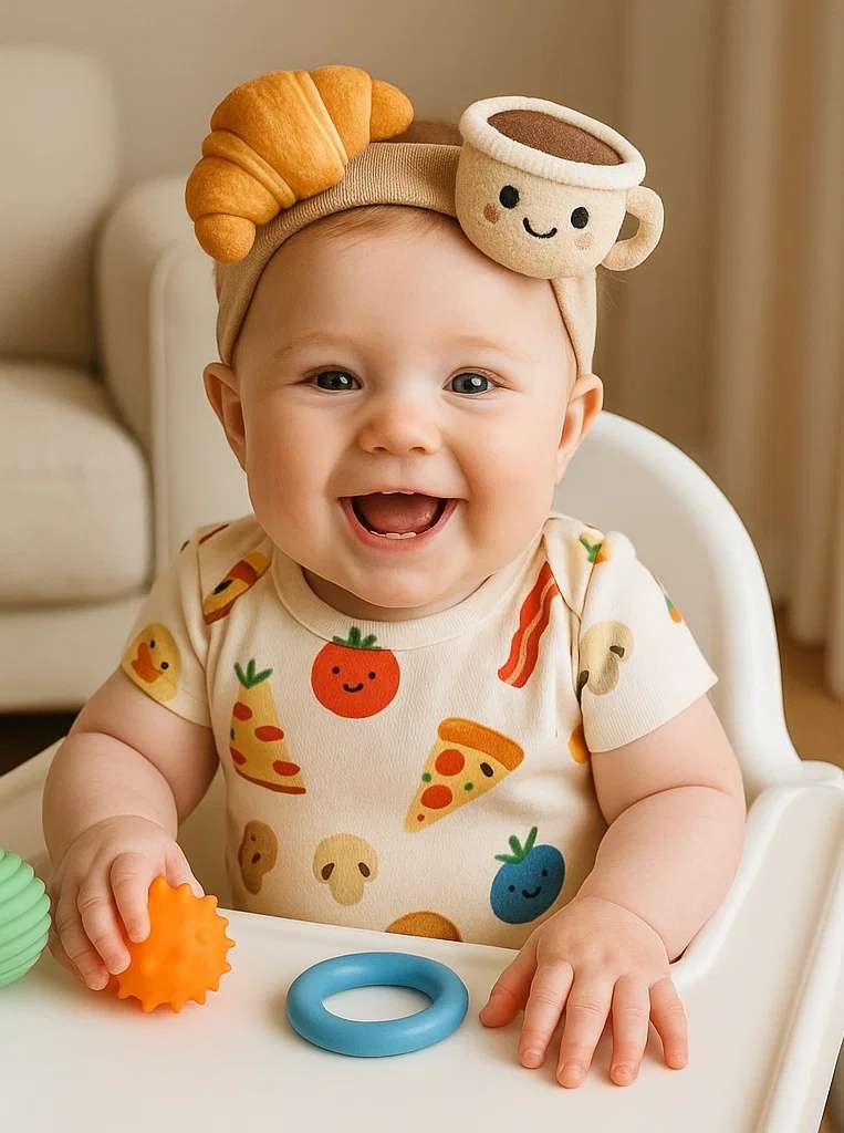 Morning Brew Baby Headband | Plush Coffee & Croissant Style for Cute Mornings