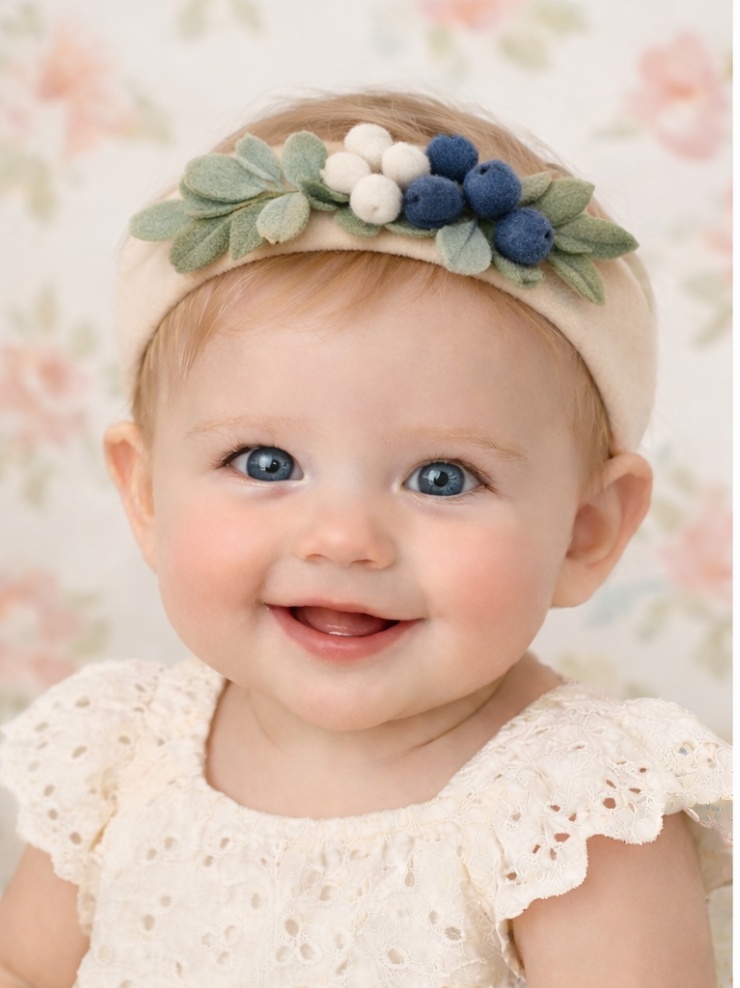 Baby Headband with Blueberries and Leaves