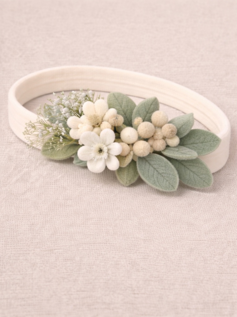 Baby Headband with White Flowers and Greenery