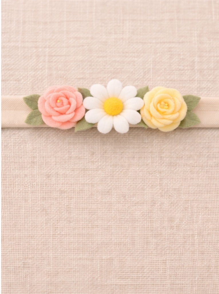 Baby Headband with Pink and Yellow Roses and White Daisy