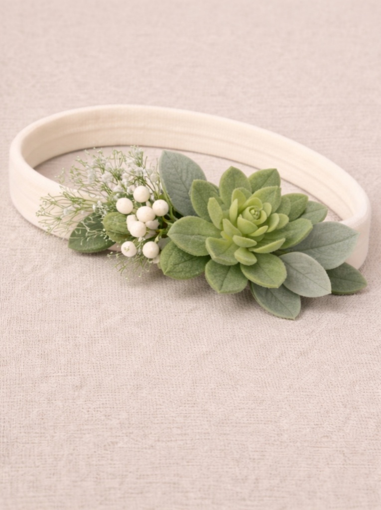 Baby Headband with Succulent and White Berries