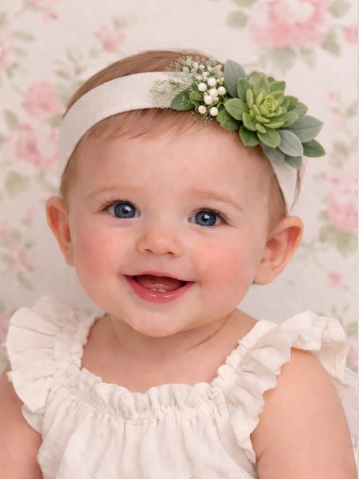 Baby Headband with Succulent and White Berries