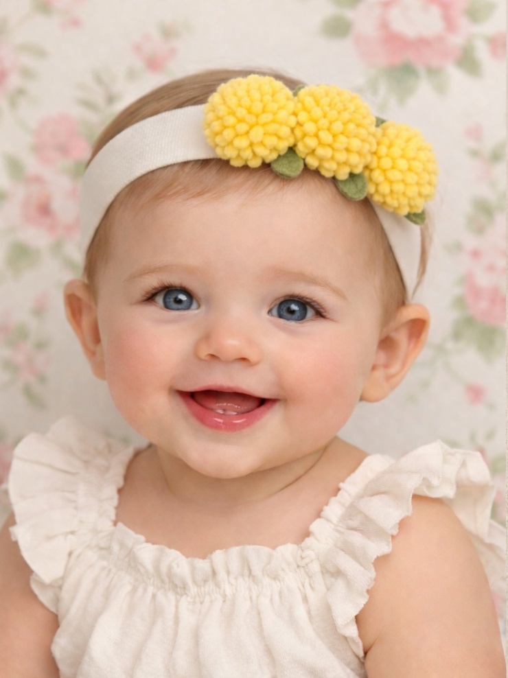 Baby Headband with Yellow Pom-Poms