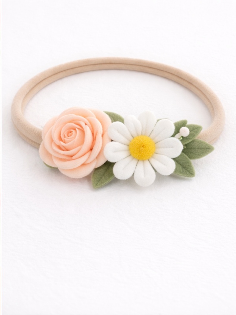 Peach Blossom & Daisy Baby Headband