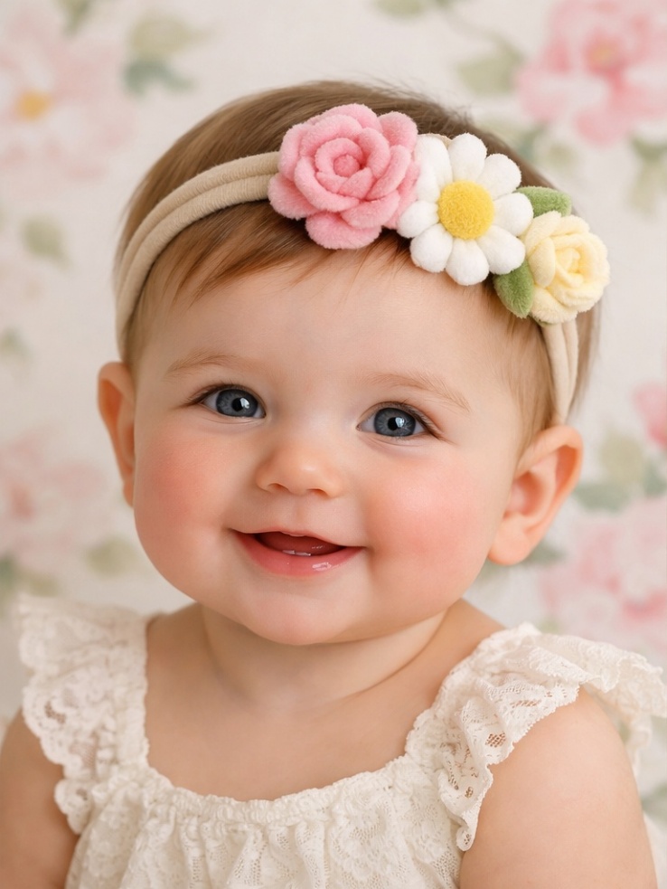Tiara de Bebê Rosa e Margarida