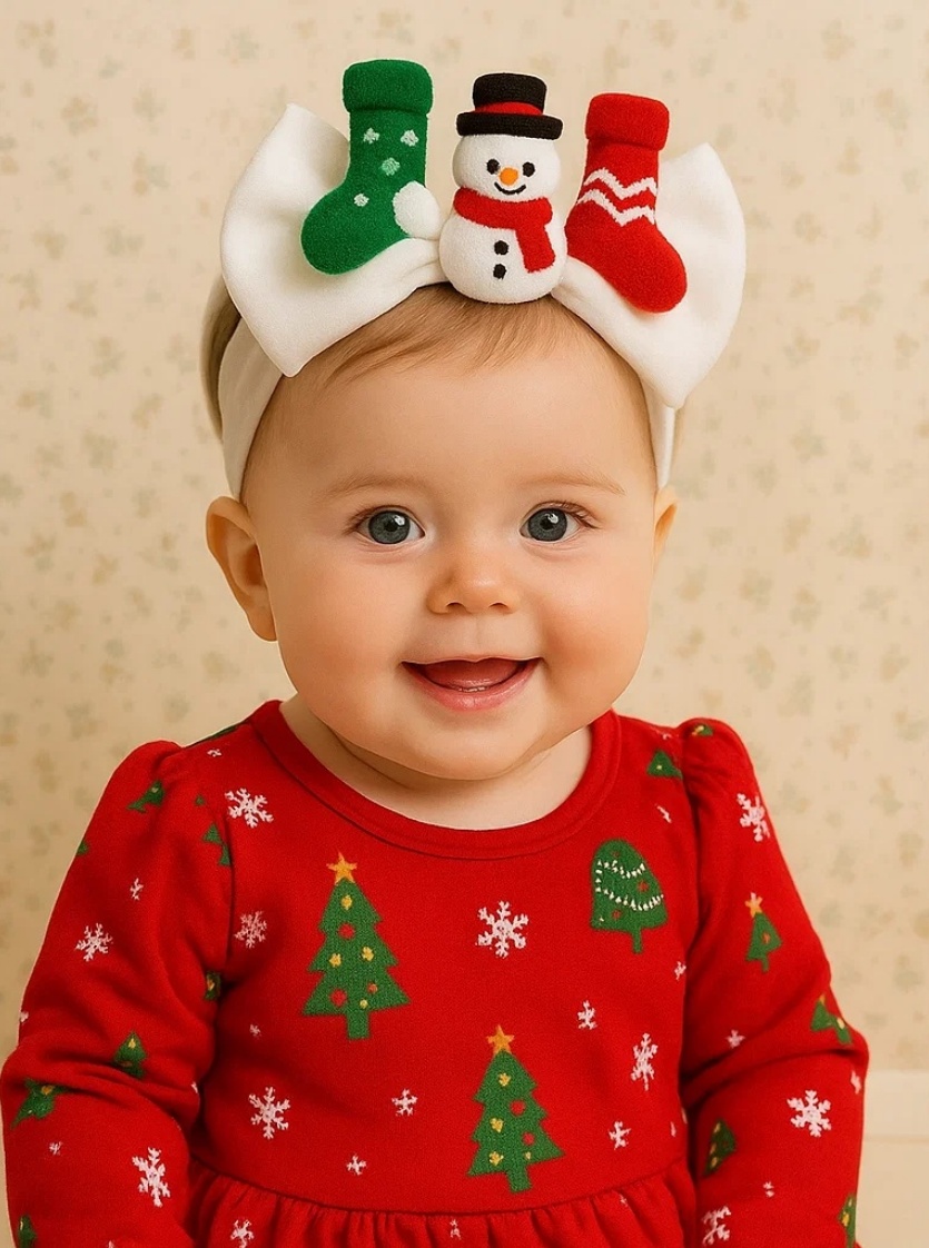 Christmas Snowman Bow Baby Headband