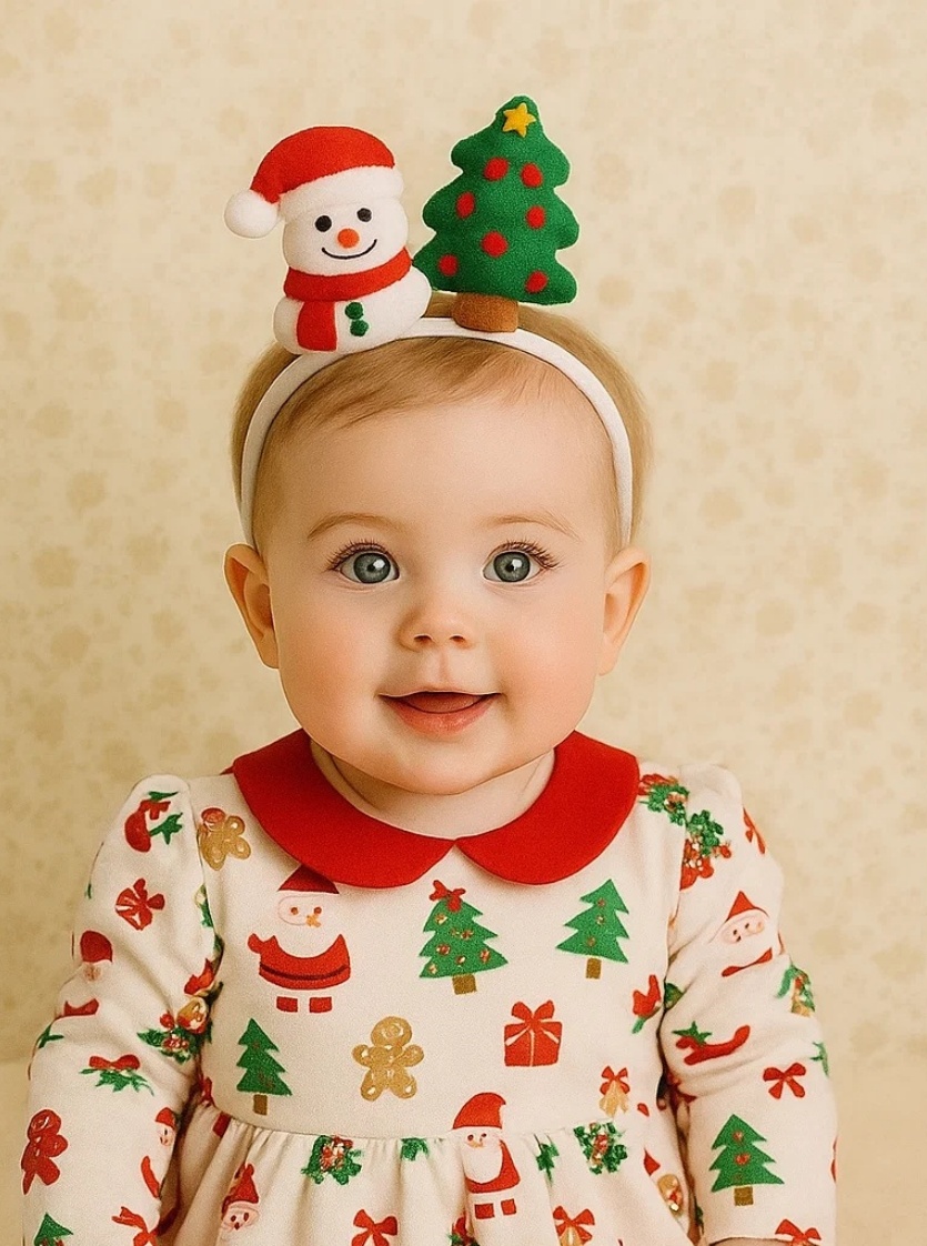 Tiara Natalina para Bebês com Boneco de Neve, Árvore e Papai Noel - Presente de Natal Fotográfico