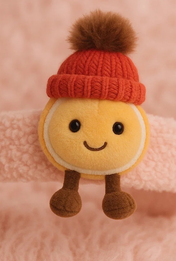 Bentiță pentru bebeluși cu fruct de pluș | Accesoriu cu pălărie tricotată și zâmbet adorabil