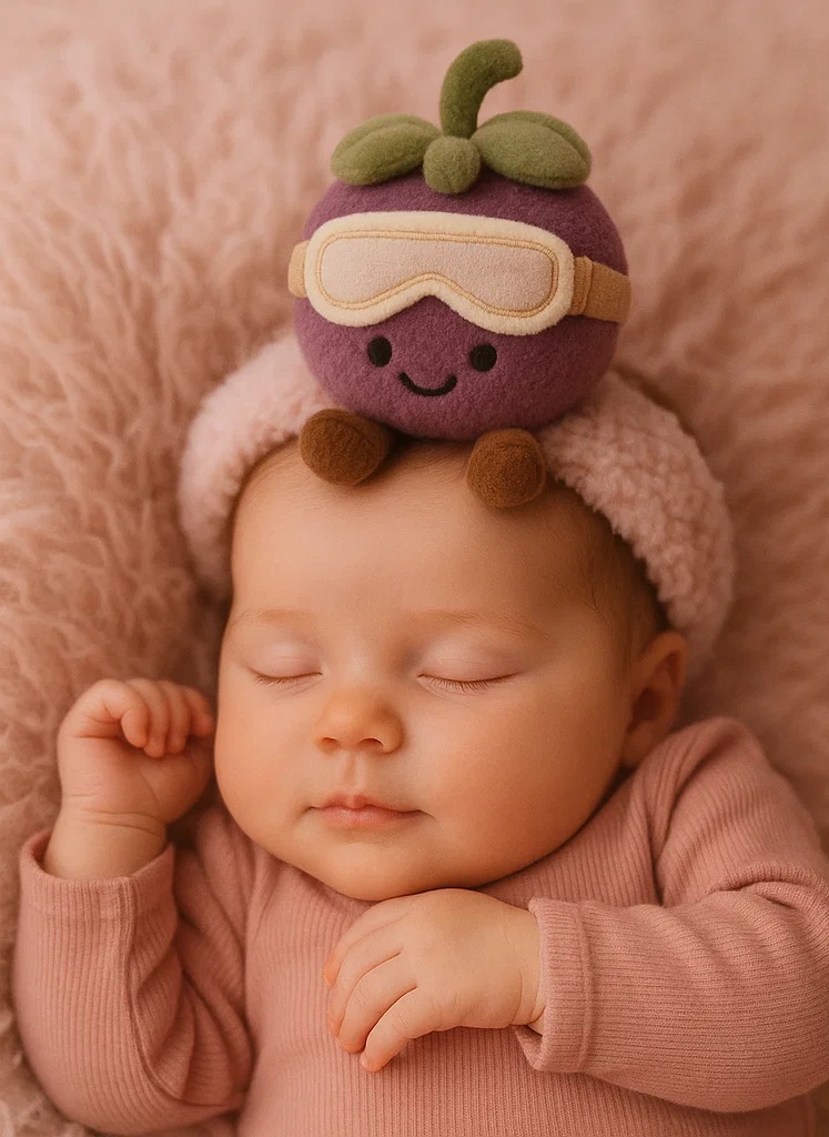 Dětská čelenka s ovocným plyšákem | Roztomilý mangostan s brýlemi na zimu