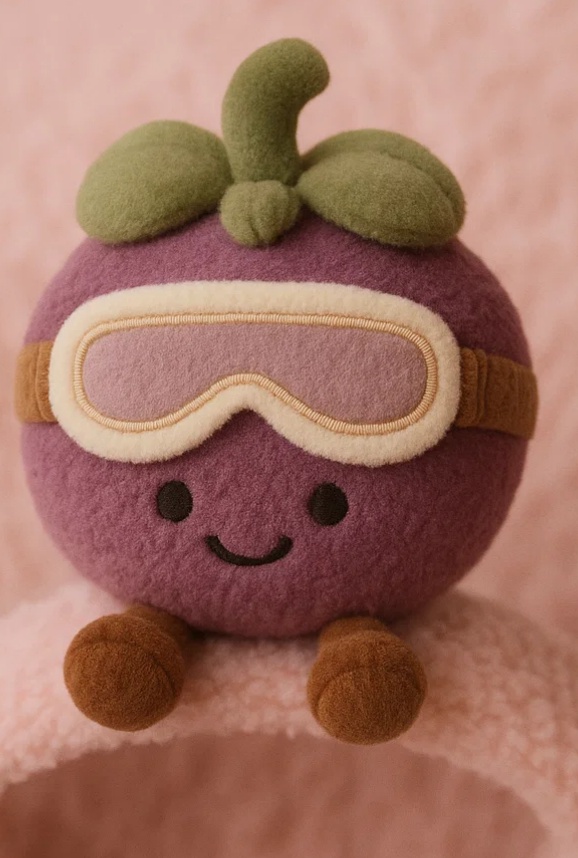 Dětská čelenka s ovocným plyšákem | Roztomilý mangostan s brýlemi na zimu