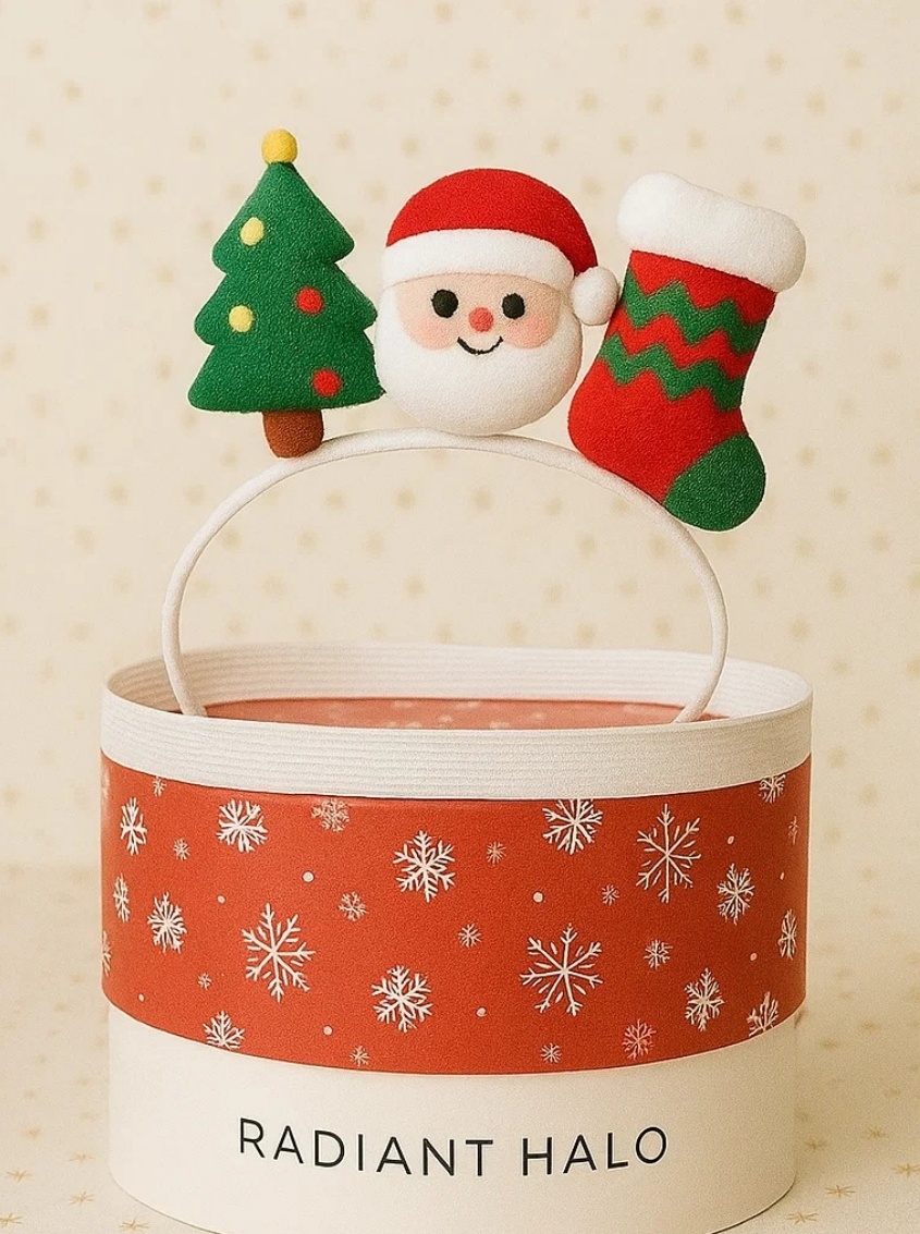 Bentiță de Crăciun pentru Bebeluși cu Moș Crăciun, Brad și Ciorap Decorativ – Cadou de Sărbători Fotogenic