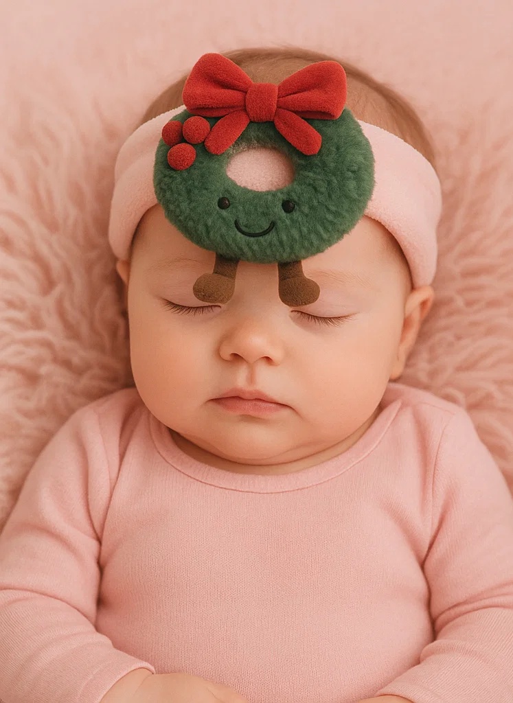 ベビー用グリーンフラワーリースぬいぐるみヘッドバンド