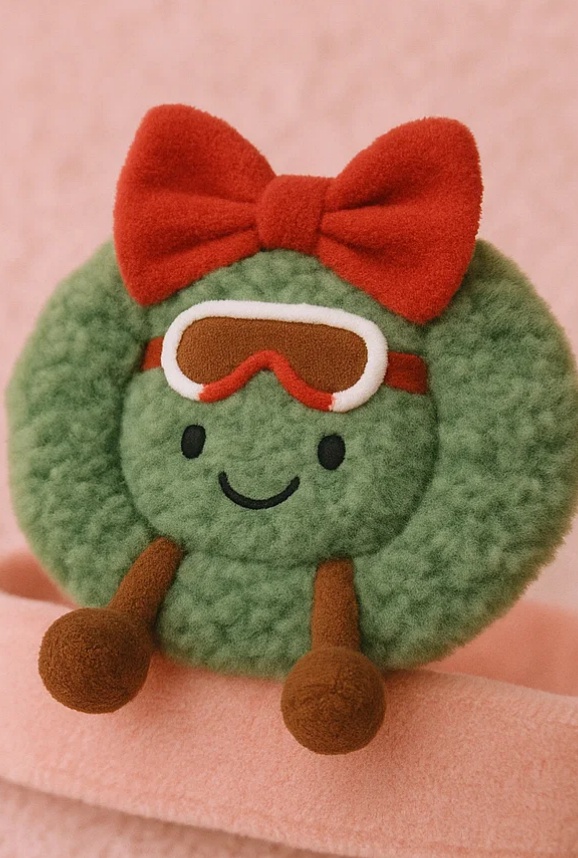 Plüsch‑Babystirnband „Grüner Kranz“ Weihnachts‑Edition