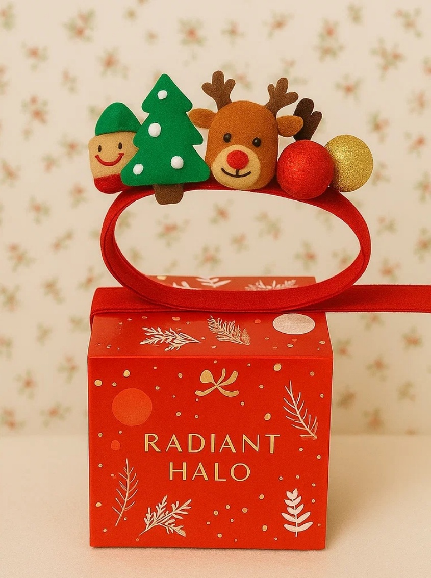 Baby Christmas Headband with Reindeer, Tree & Ornaments – Holiday Dress Up for Photos