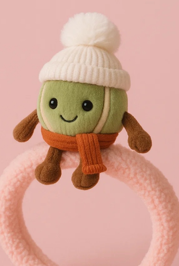Green Nut Baby Plush Headband with White Pom Knit Hat – Cozy Winter Edition