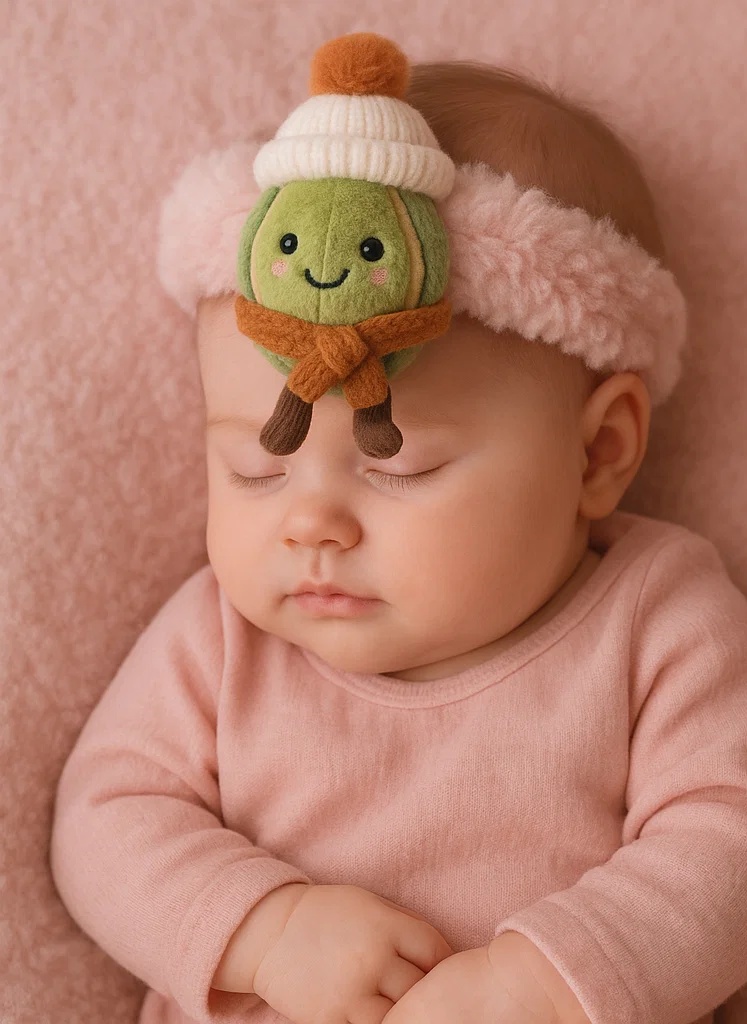 Orange Pom Nut Baby Plush Headband – Knitted Hat & Scarf Cozy Style