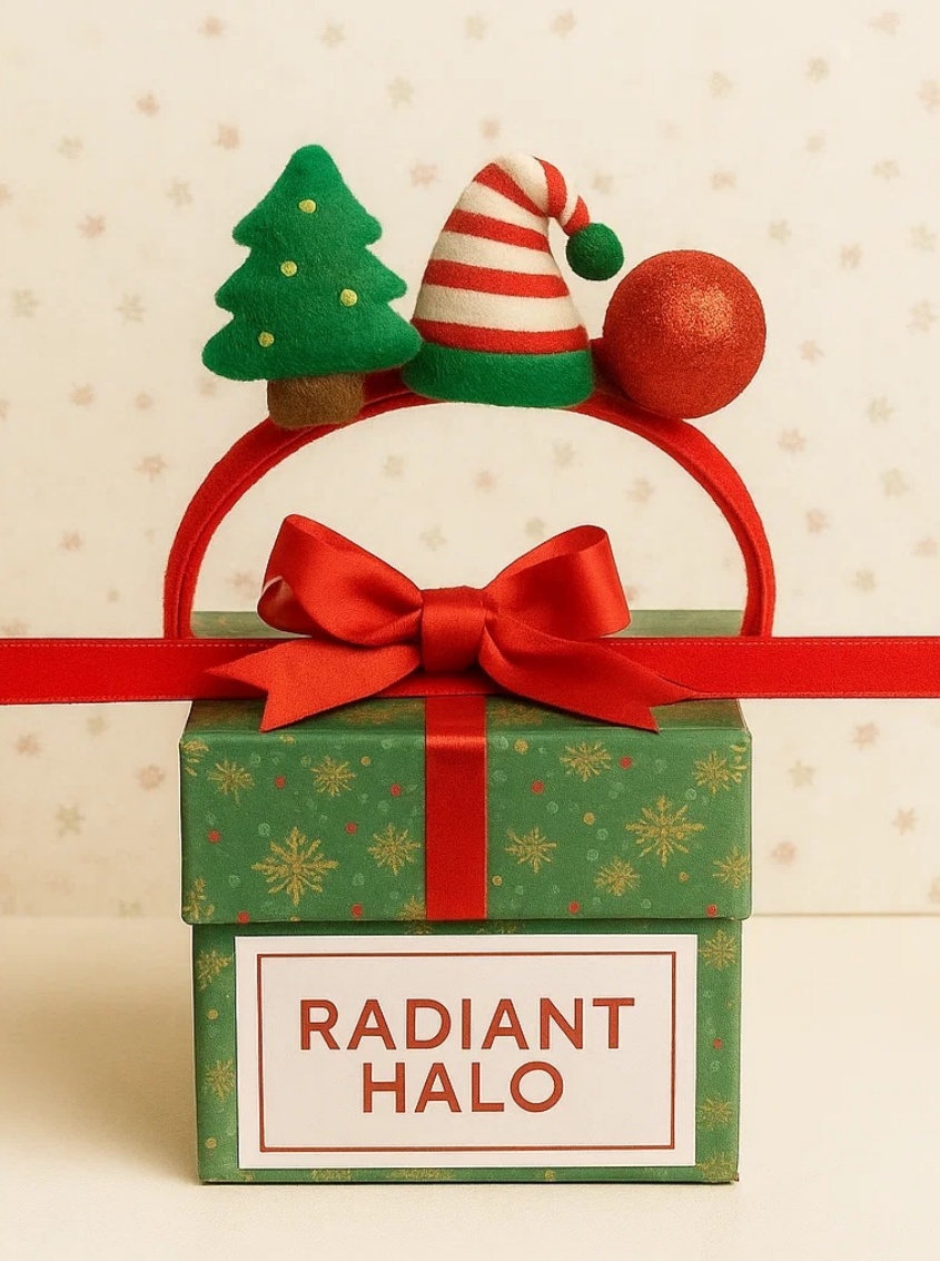 Striped Elf Hat Baby Headband with Christmas Trees – Whimsical Holiday Accessory