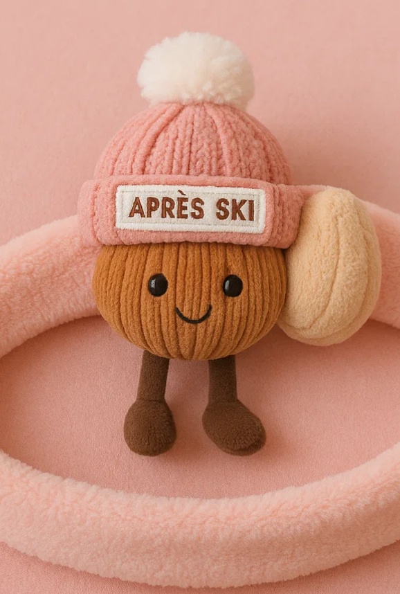 Pink Après Ski Nut Baby Plush Headband – Ribbed Knit Winter Cuteness