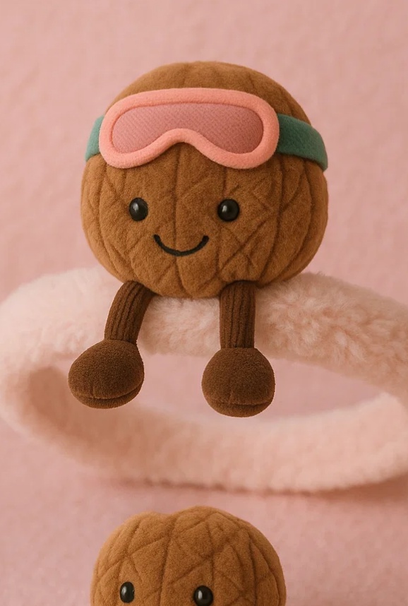 Walnut Plush Baby Headband with Pink Goggles – Alpine Adventure Style