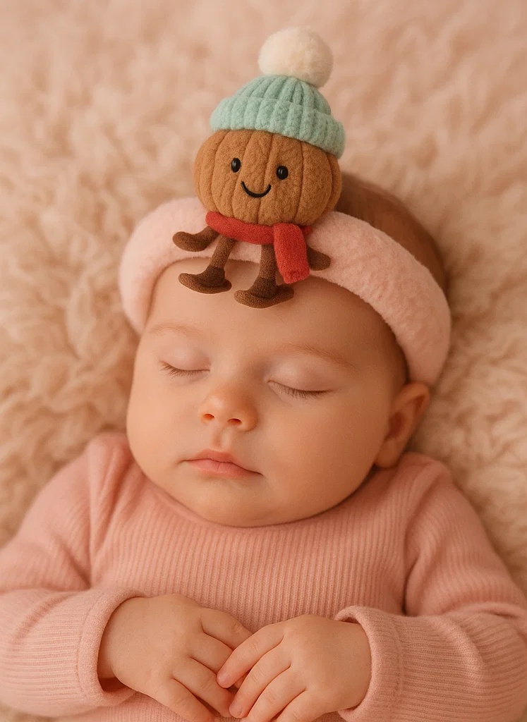 Blue Hat Nut Baby Plush Headband with Ear – Cozy Forest Winter Look