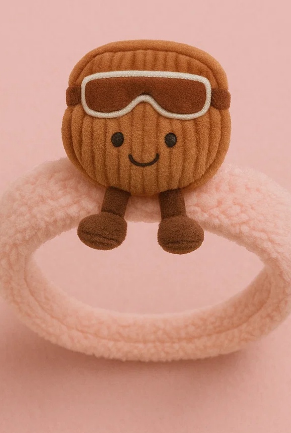 赤ちゃん用ナッツぬいぐるみヘッドバンド – スキーゴーグル付き冬仕様（ブラウンリブ）