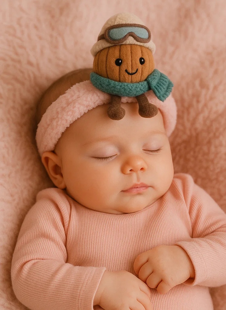 Plüsch-Nuss-Stirnband für Babys – Wintervariante mit Schal und Skibrille