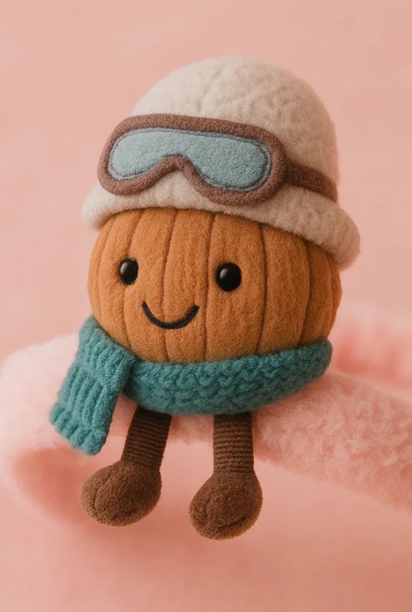 Plüsch-Nuss-Stirnband für Babys – Wintervariante mit Schal und Skibrille