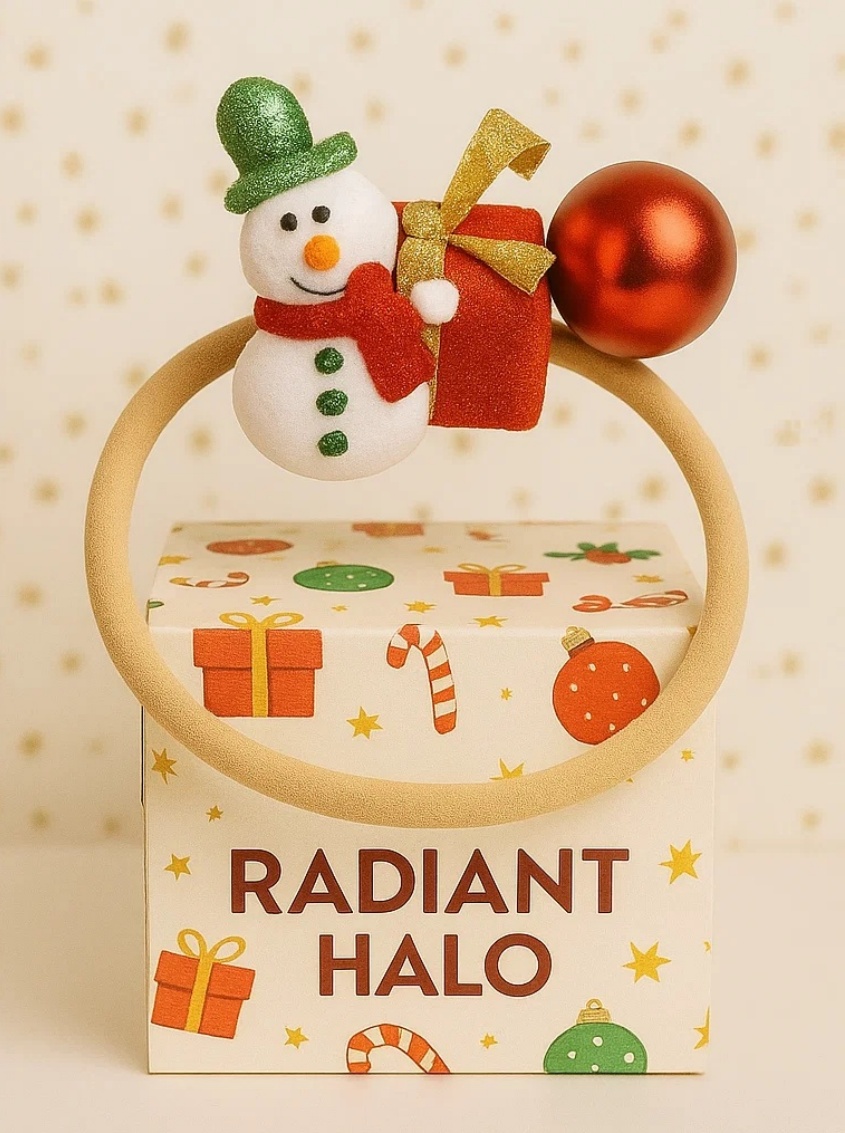 Snowman & Gift Baby Headband with Gold Bow – Holiday Delight Accessory