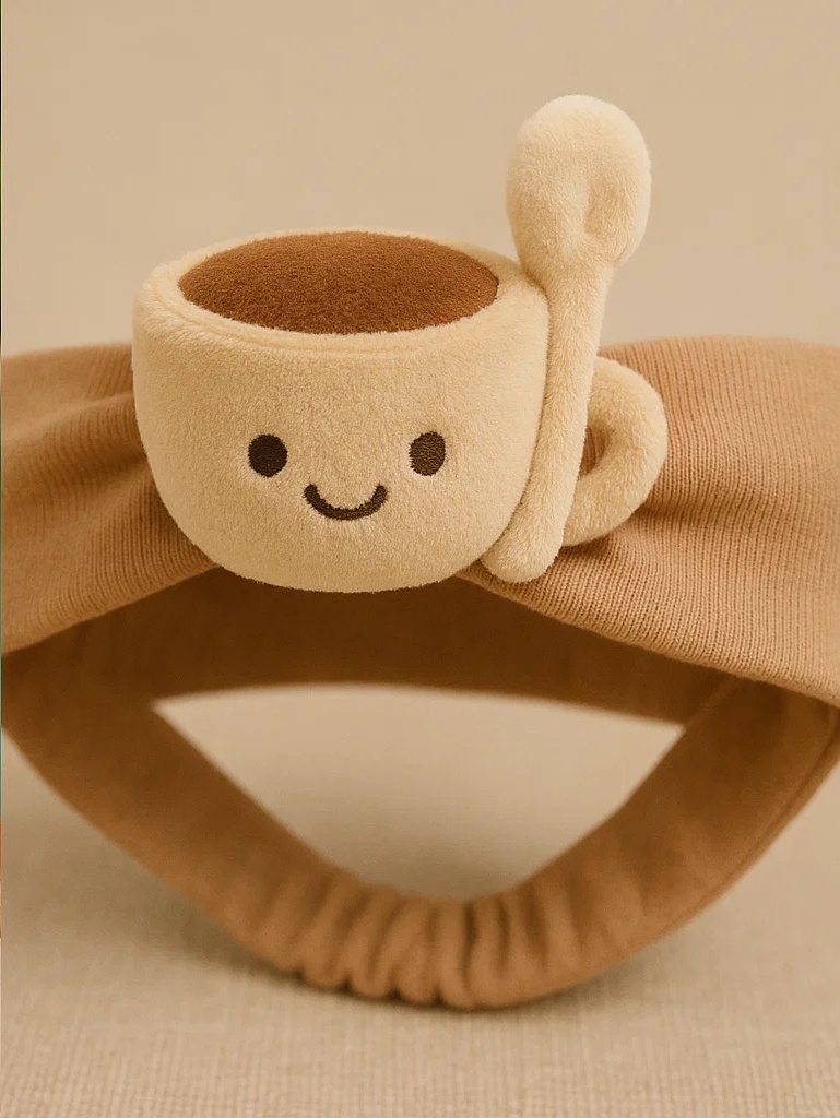 Bandeau bébé peluche café américain – Accessoire doux en forme de tasse pour bébé
