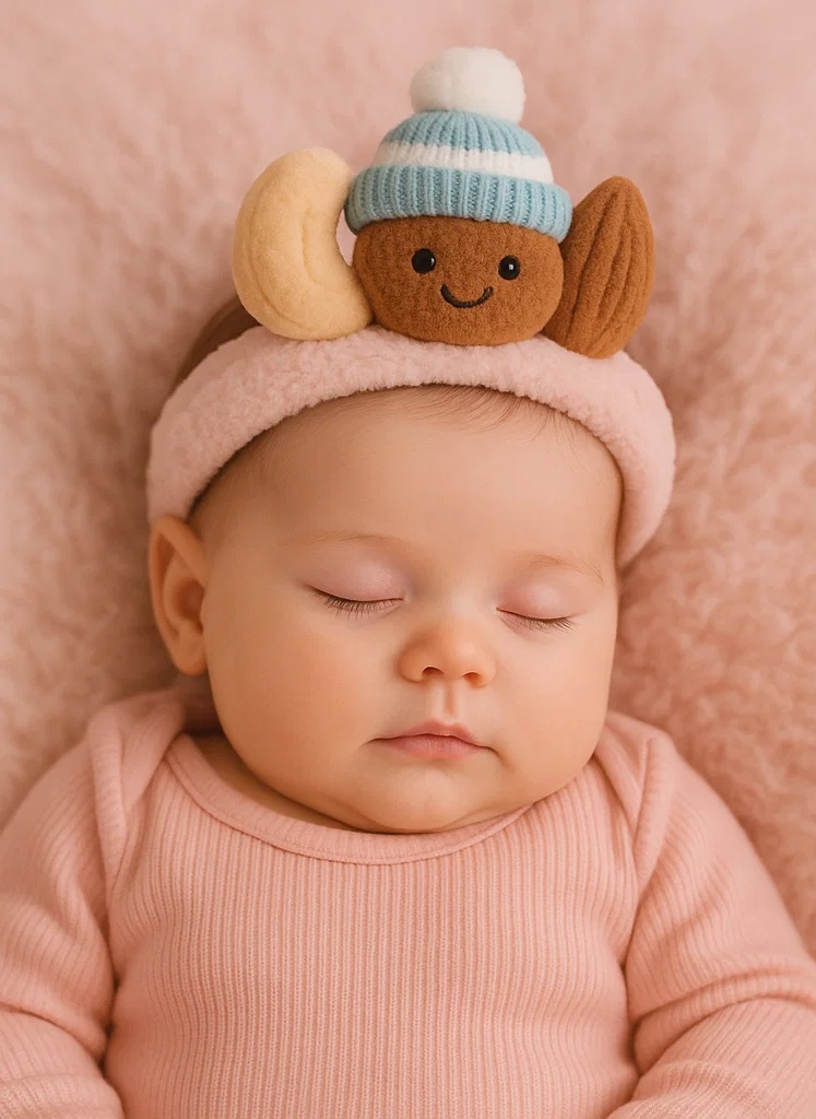 Beebi peapael plüüsmänguasjaga – Kolme pähkli kombo talvemütsiga