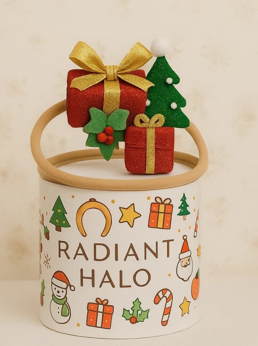 赤ちゃん用クリスマスヘッドバンド – プレゼント・ヒイラギ・ツリー付き | ラディアント・ヘイロー