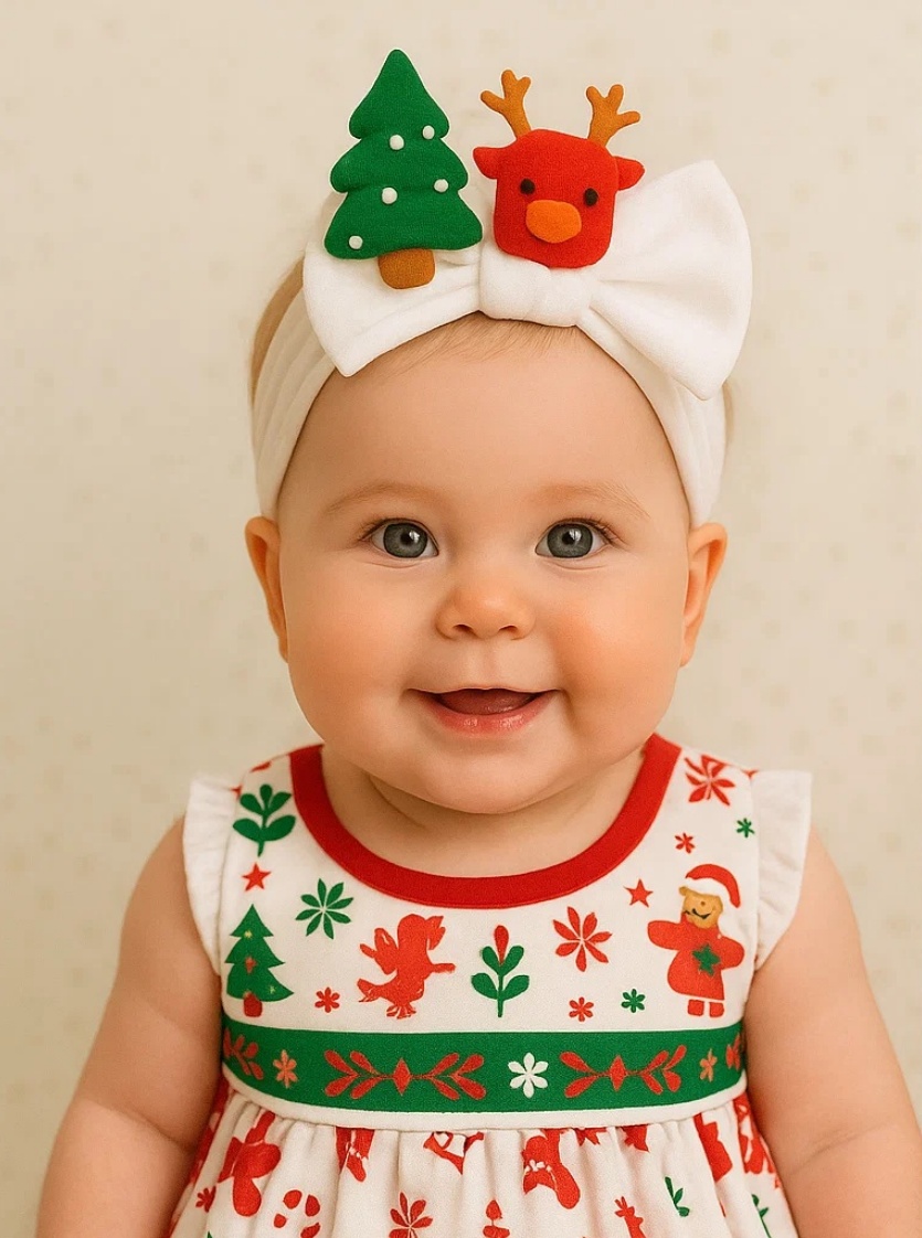 Christmas Reindeer and Tree Bow Baby Headband