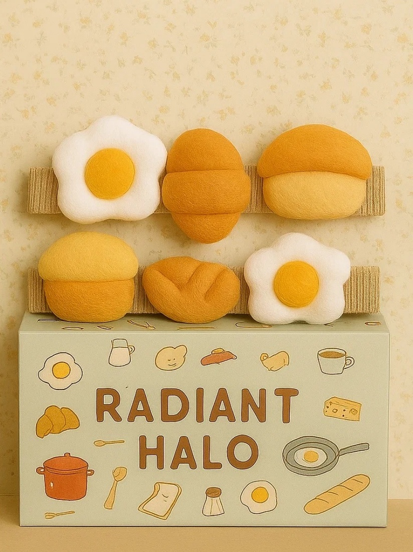 Kreativní dětská čelenka s donatem a smaženým vejcem z plyše