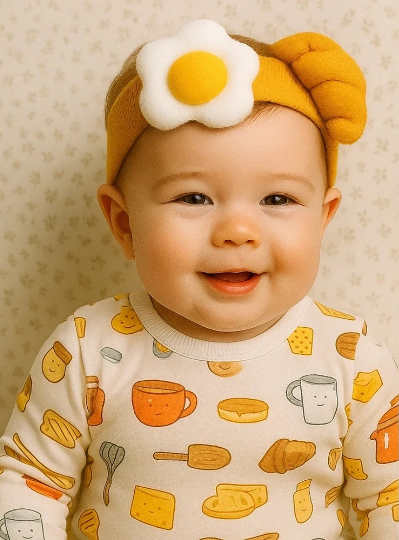 Diademă drăguță pentru bebeluși cu donut și ou prăjit din pluș