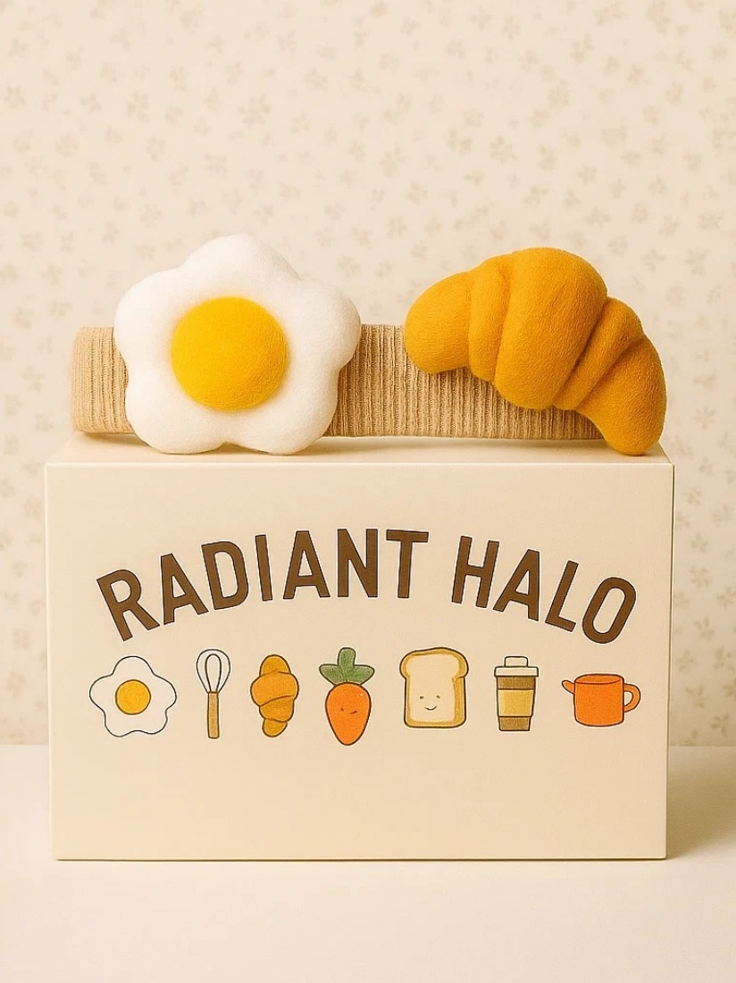 Diademă drăguță pentru bebeluși cu donut și ou prăjit din pluș