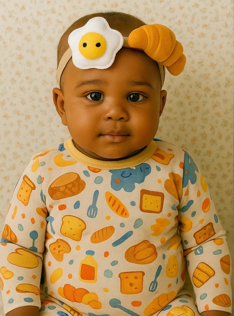 Tierno diadema para bebé con Donut y Huevo Estrellado de Peluche