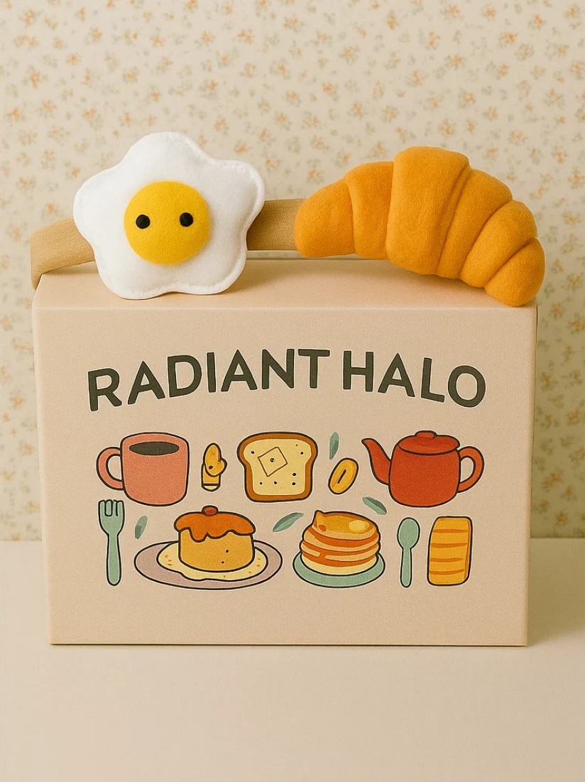 Tierno diadema para bebé con Donut y Huevo Estrellado de Peluche