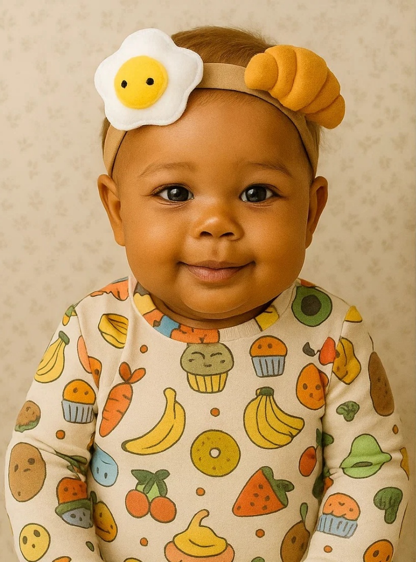 かわいい赤ちゃんヘッドバンド ドーナツと目玉焼きのぬいぐるみ付き