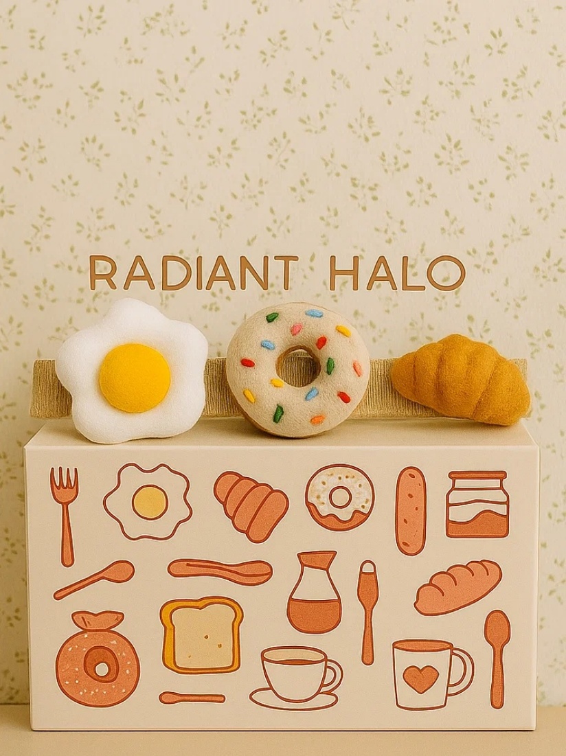 Delicious Donut and Fried Egg Baby Headband with Colorful Plush Toys