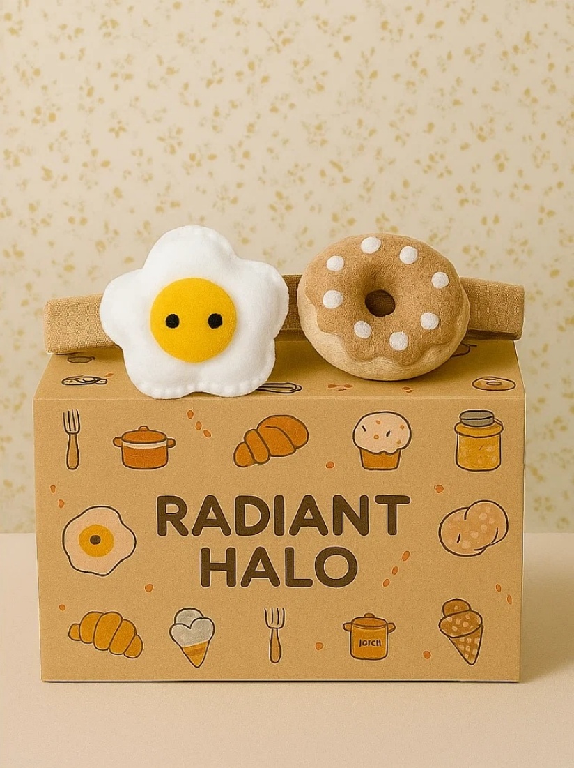 Playful Baby Headband with Fried Egg and Donut Plush Toys
